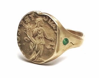 Pinkyring, herenring, smaragdgroene gouden ring, gouden zegelring, gouden pinkring, stapelbare ring, boho-sieraden, Bombay-ring, delicate ring