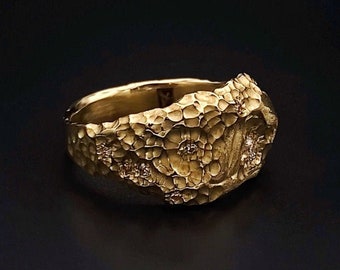 Gold Diamond Row Signet ring, Gold Gentleman's Ring, Diamond Gold Ring, Mens Gold Ring, Women's Gold Diamond Ring, Stapelbare Ring, Raw Style