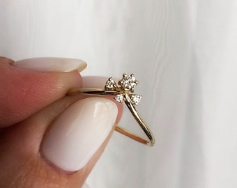 Delicate diamanten bruiloft gouden band ronde diamanten gebogen bijpassende band antieke stapelband verlovingsring bruidsring