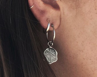 Palm Tree Silver Coin Hoop Earrings, Silver Hoop Earrings, Palm Tree Earrings, Women Hoop Earring, Women Earrings, Palm Tree Jewelry