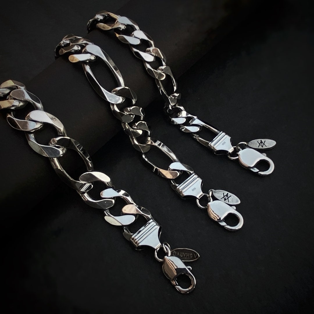 925 Sterling Silver Bold Figaro Link Chain Bracelet Figaro Bracelet 