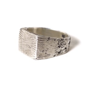 Sterling silver signet ring for men, Men&#39;s rectangle seal pinky ring, Oxidized silver ring, Rustic male jewelry