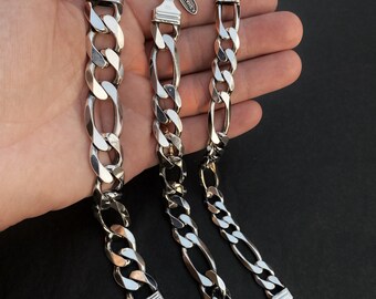 925 Sterling Silver Bold Figaro Link Chain Bracelet, Figaro Bracelet, Silver Figaro Bracelet, Mens Figaro Silver Bracelet, Figaro Chain