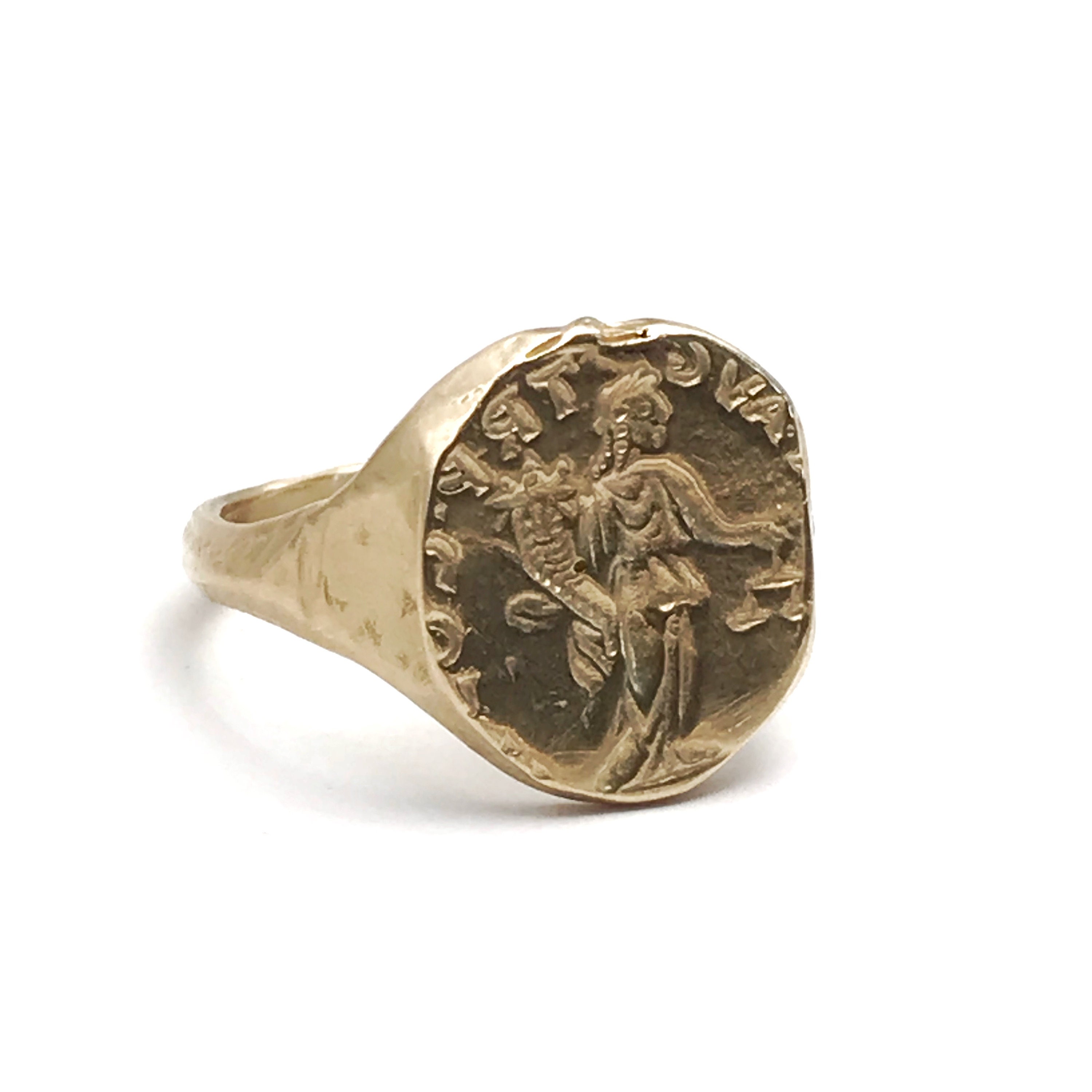 14K Solid gold pinky ring for men Gentleman ancient coin Etsy