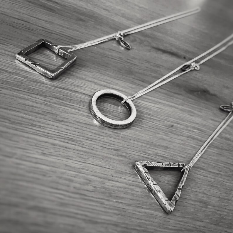 Triangle Necklace Silver Necklace Mens Necklace Rustic Etsy