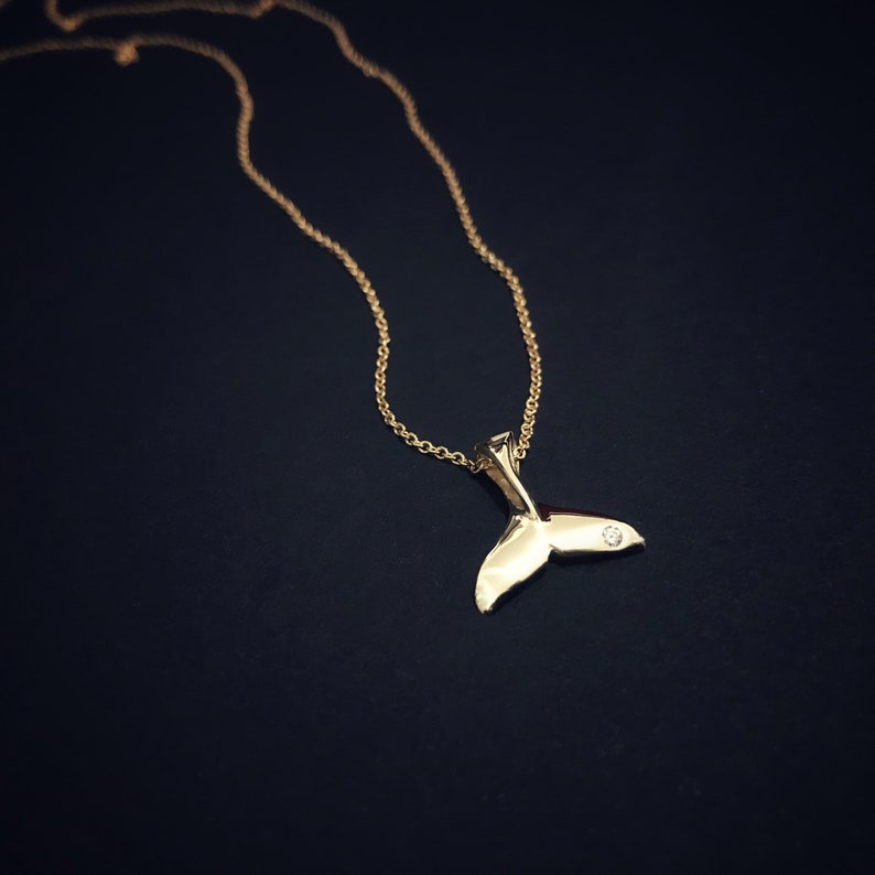 14K Gold Whale Tail Diamond Necklace Gold Necklace Hawaiian Etsy