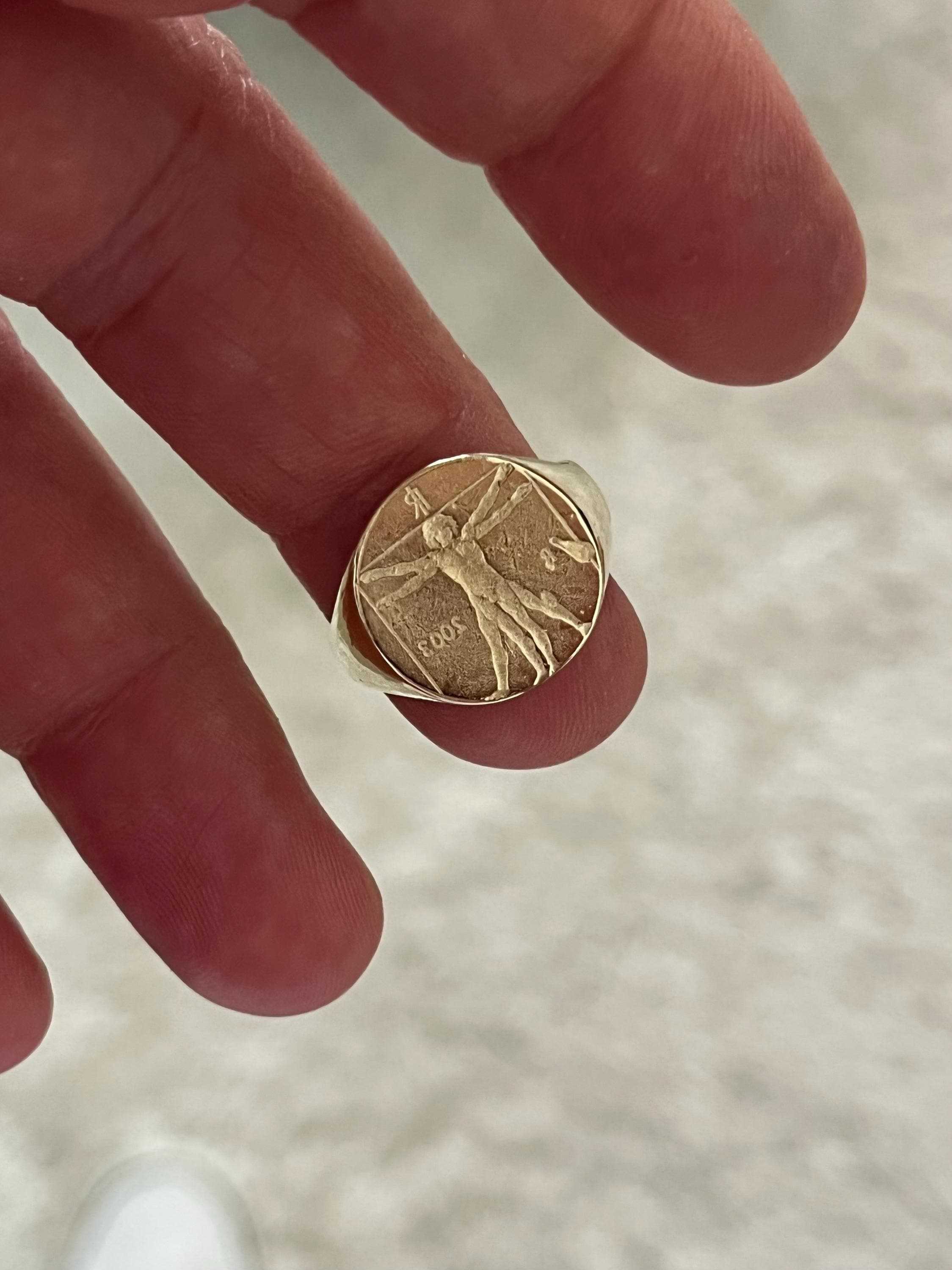 14Kゴールド レオナルド・ダ・ヴィンチ シグネットリング、男女兼用ゴールド シグネットリング、古代コインリング、レオナルド・ダ・ヴィンチ  ゴールドジュエリー、ステートメントリング - Etsy 日本