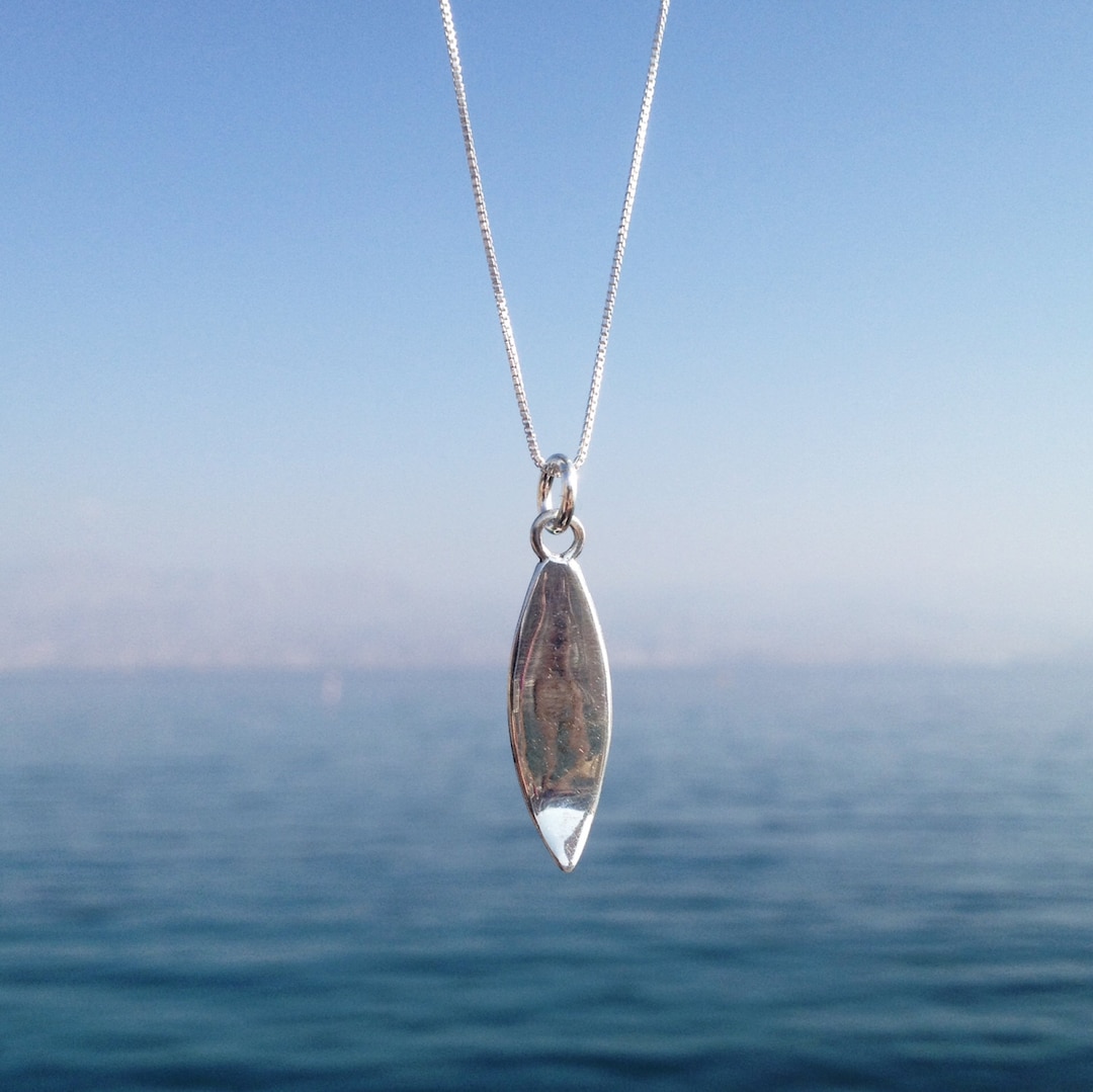 Surfboard Necklace, Sterling Silver Surfboard Necklace, Surf Jewelry