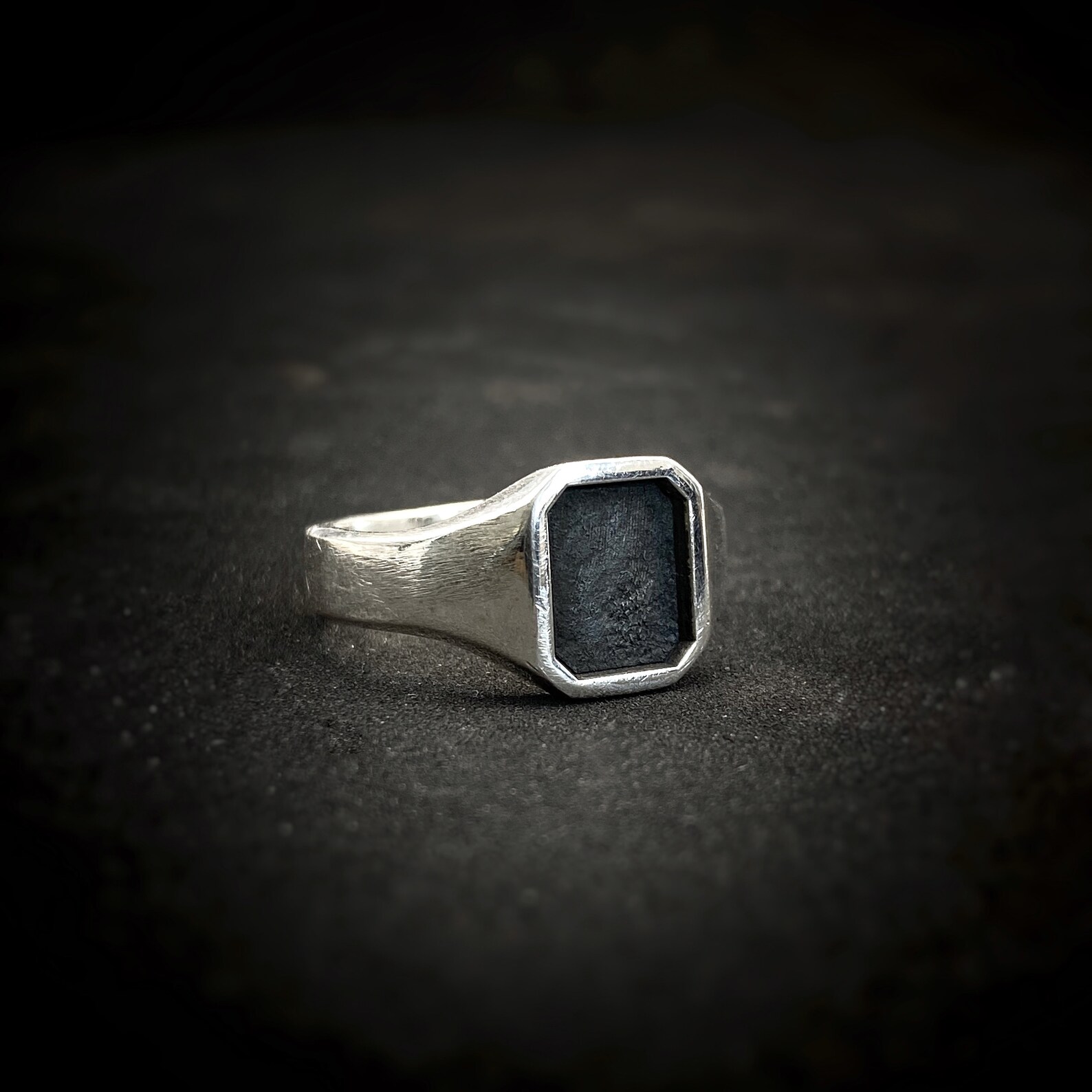 Silver Ring Silver Octagon Ring Black Ring Etsy