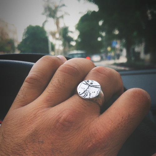 Sterling Silver Leonardo da Vinci Signet Ring, Signat Ring, Mens Ring, Silver Ring, Mans Ring, Leonardo de Vinci, Statement Ring, For Him