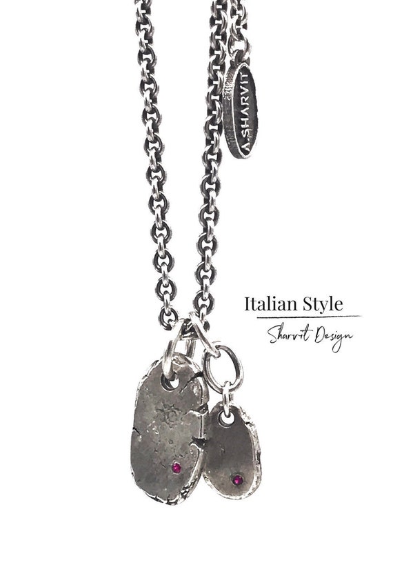 Mens Silver Necklace, Womens Jewelry, Italian Necklace, Boho Jewelry, Handcrafted Sterling Silver Necklace, For Him, For Her, Ruby Necklace