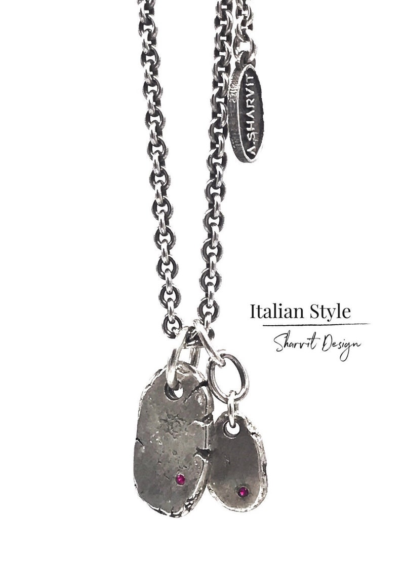 Mens Silver Necklace, Womens Jewelry, Italian Necklace, Boho Jewelry, Handcrafted Sterling Silver Necklace, For Him, For Her, Ruby Necklace image 1