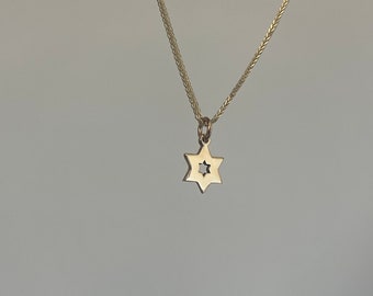 Dainty Tiny Star of David 14k Gold Necklace, Magen David Gold Necklace