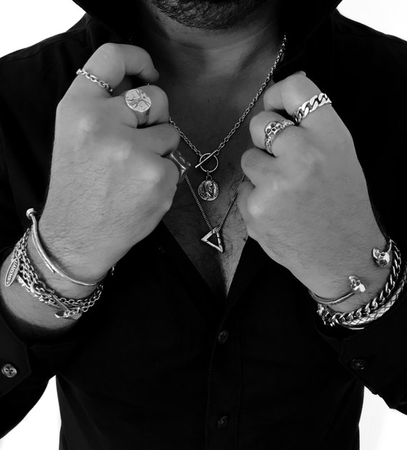 Silver Chain Ring Oxidized Silver Ring Mens Ring Oxidized Ring Mens Jewelry Gift for Him Chain Ring Boho Jewelry Bohemian Link Ring