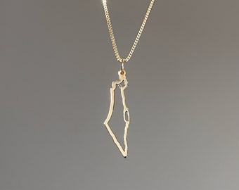 Stand With Israel 14k Gold Map of Israel Necklace