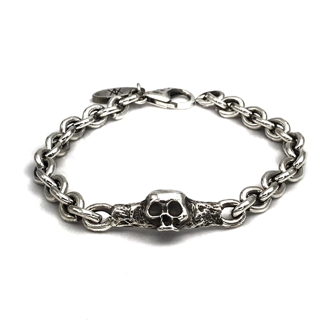 thumbnail interactive-video image 1 of Silver Tiny Skulls Link Chain Bracelet - Stainless Steel & Alloy Gothic Jewelry 1 of 6