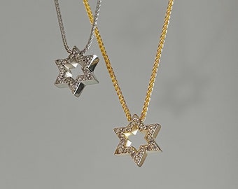 Star of David 14k Gold Diamond Necklace, Magen David Gold Necklace