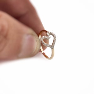 Gold Pinky Heart Ring, Women Gold Pinky Ring, Diamond Gold Ring, Diamond Pinky Ring, Diamond Gold Ring, Delicate Pinky Ring, Heart Ring image 2