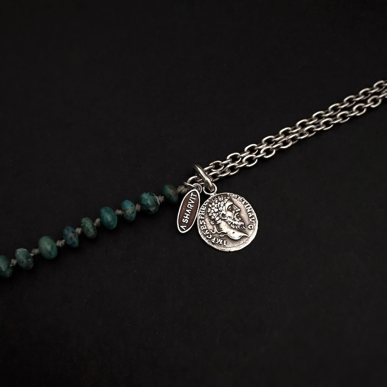 Beaded Bracelet Mens Bracelet Turquoise Bracelet Oxidized Silver Silver Coin Bracelet Boho Jewelry Coin Bracelet Silver Bracelet