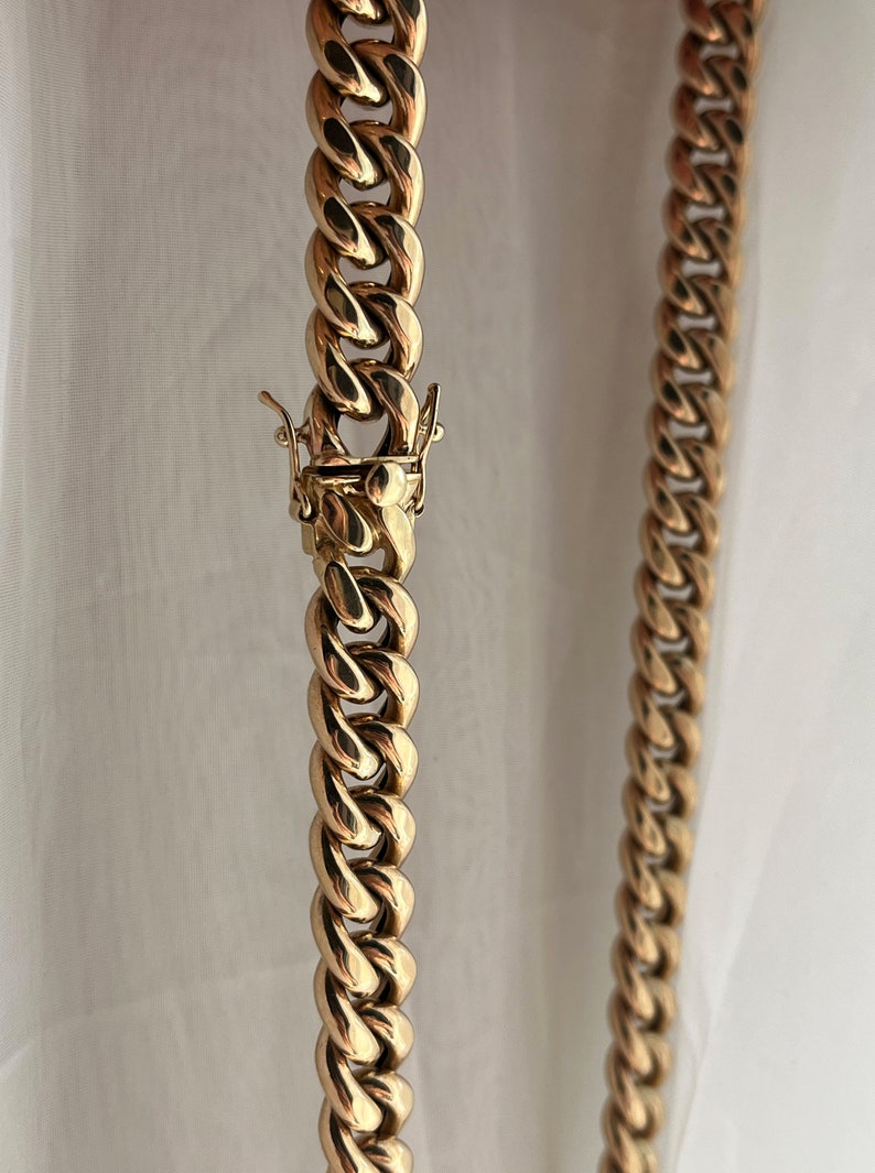 10k Solid Gold Bold Miami Cuban Chain Necklace, Solid Gold vintage jewelry, Bold Link Gold Necklace, Solid Gold Vintage Chain, For Him & Her image 3