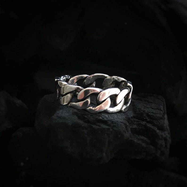 Silver Chain Ring Oxidized Silver Ring Mens Ring Oxidized Etsy