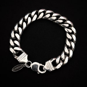 Men&#39;s cuban curb chain link bracelet, Sterling silver chunky bracelet for men, Male silver bracelet