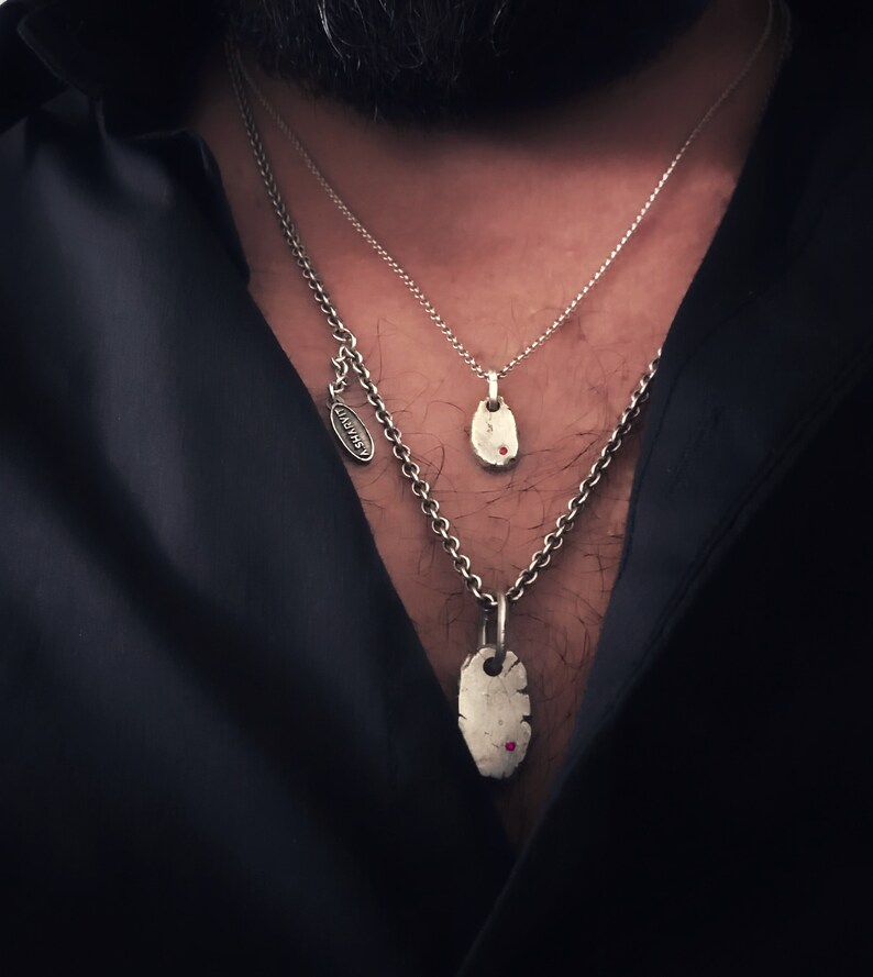 Mens Silver Necklace, Womens Jewelry, Italian Necklace, Boho Jewelry, Handcrafted Sterling Silver Necklace, For Him, For Her, Ruby Necklace image 2