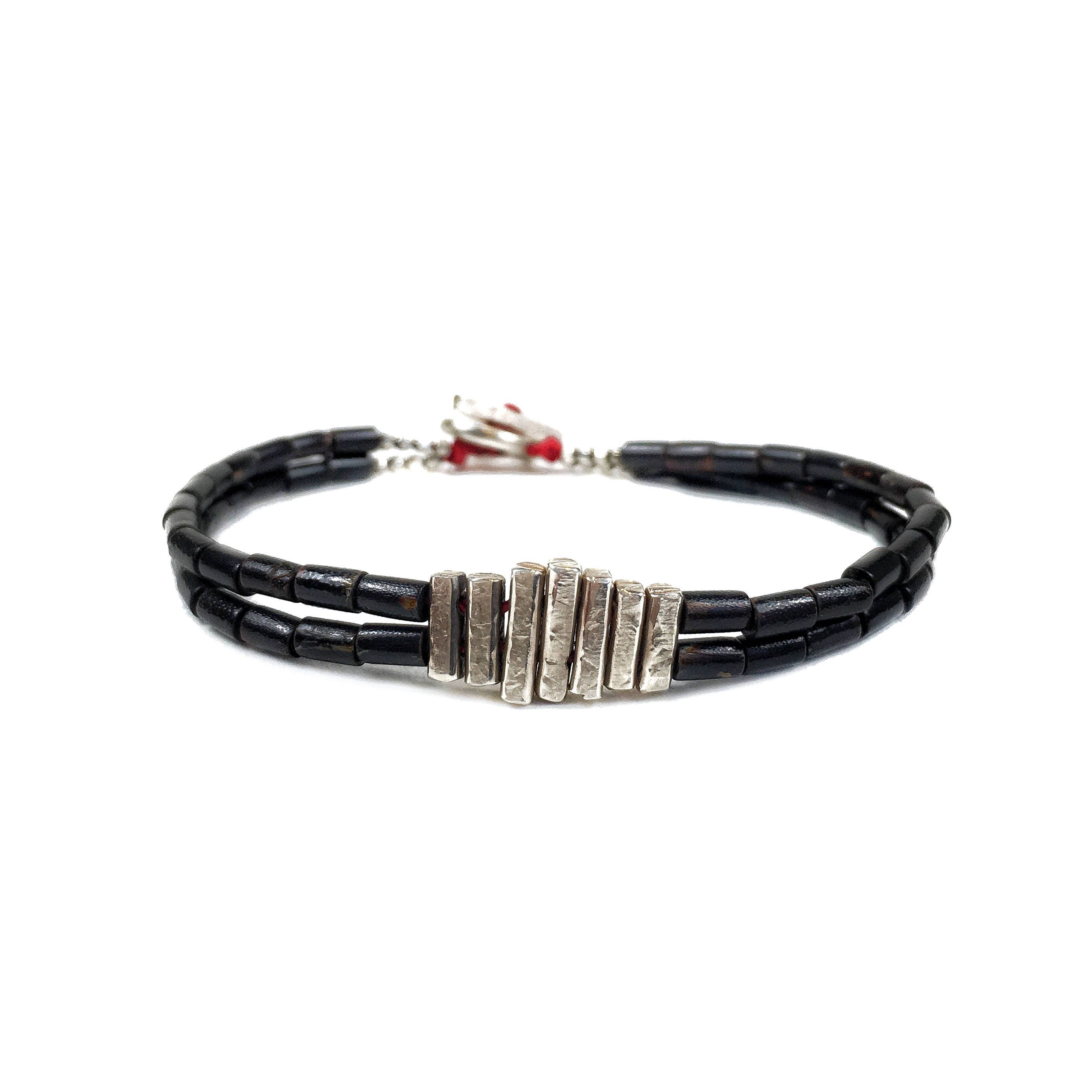 Black Coral Bracelet Oxidized Sterling Silver Bracelet Mens Etsy