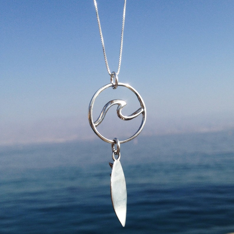 Wave Necklace Surfboard Necklace Surfer Necklace Silver Etsy