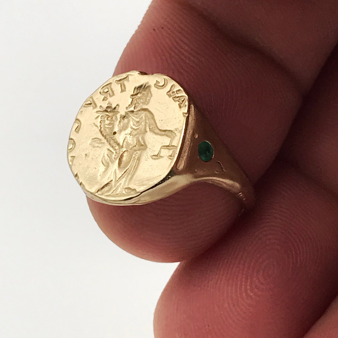 Gold Pinky Ring, Gentleman Pinky Ring, Emerald Gold Ring, Gold