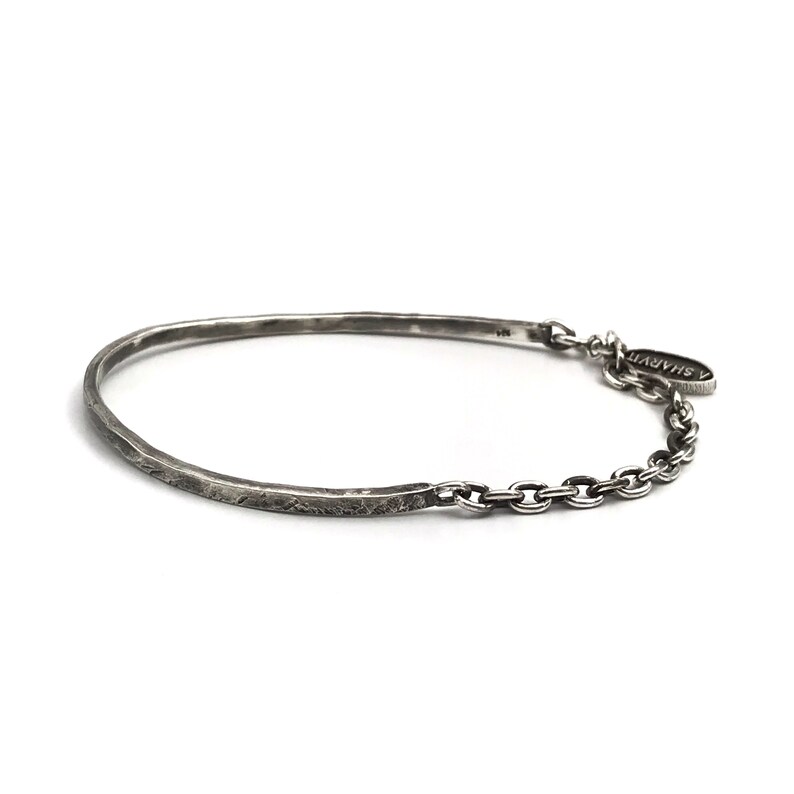 Oxidized Sterling Silver Mens Cuff Chain Bracelet Handcrafted Etsy