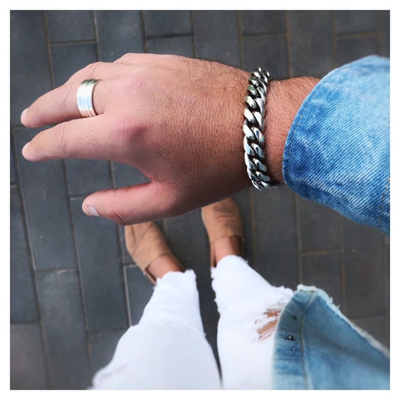 Men s Cuban Curb Chain Link Bracelet Sterling Silver Chunky Bracelet for Men Male Silver Bracelet Etsy UK
