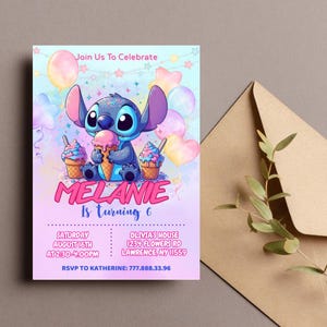 Stitch Birthday Party Invitation Template, Editable Cartoon Bday Evite & Fun Canva Design for Kids Party, Instant Download