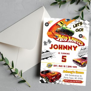 Hot Cars Geburtstagseinladung, Hot Wheel Let's Rennen Geburtstagsfeier Digitale Einladung, Jungen Geburtstagskarte, digitaler Download, bearbeitbare Vorlage