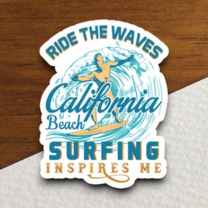 Riding Waves Sticker, vacation sticker, travel sticker, room decor, water bottle sticker, laptop sticker