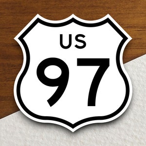 Sticker verkeersbord route 97 Verenigde Staten, sticker roadtrip, snelwegbord, kamerdecoratie, reissticker