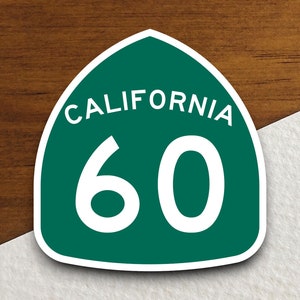 Californië staat route 60 verkeersbordsticker, roadtripsticker, snelwegbord, kamerinrichting, reissticker