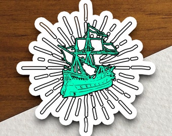 Nautical Sailing Ship Sticker, Vintage Sailboat Vinyl Decal, Ocean Lover Sticker, Coastal Travel Gift, Beach Decor, Boating & Maritime Gift