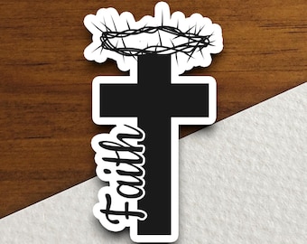 Faith Cross Sticker, Christian Cross Vinyl Decal, Religious Faith Sticker, Inspirational Jesus Gift, Bible Christian Decor, Faith Gift