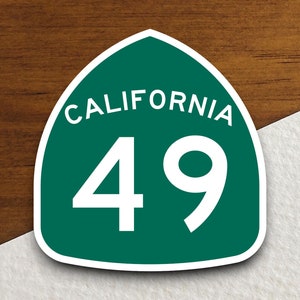 Californië staat route 49 verkeersbordsticker, roadtripsticker, snelwegbord, kamerinrichting, reissticker