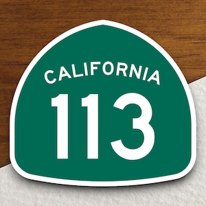 Californië staat route 113 verkeersbordsticker, roadtripsticker, snelwegbord, kamerinrichting, reissticker