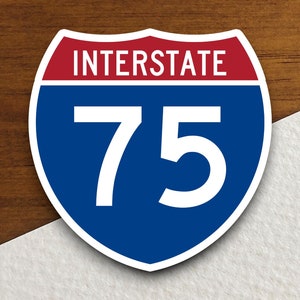 Sticker Interstate route 75, sticker snelwegbord snelweg, sticker snelwegbord roadtrip