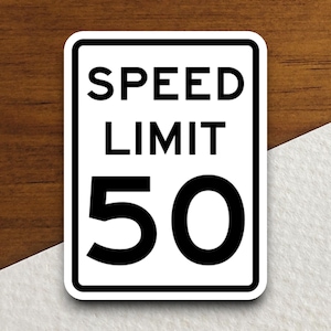 Sticker maximumsnelheid 50 mijl per uur, souvenir reissticker, verkeersborddecor, reiscadeau, plannersticker, laptopsticker