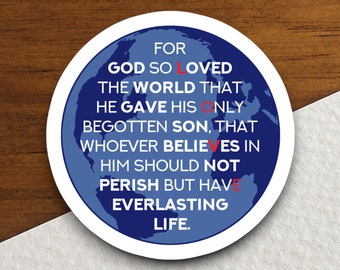 John 3:16 Bible Verse Sticker, Christian Faith Decal, Scrapbooking, Journaling