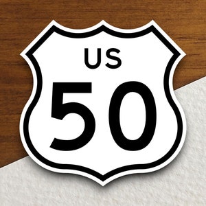 Autocollant de panneau routier États-Unis route 50, autocollant de voyage sur la route, panneau de signalisation routière, décoration de chambre, autocollant de voyage