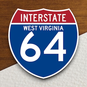 Interstate route  64 west virginia sticker, Interstate Highway Sign Expressway Stickers, Highway Sign Road Trip Sticker