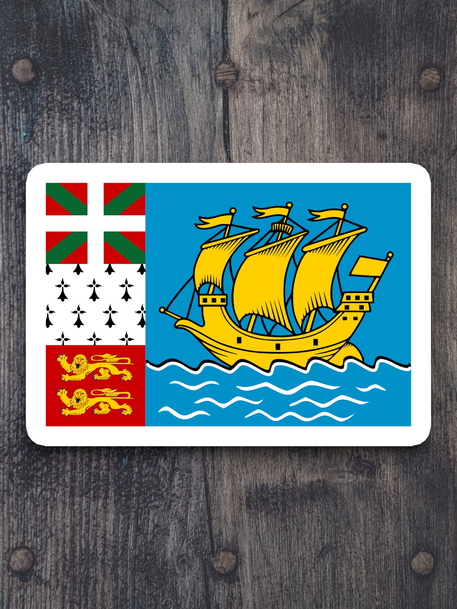 Akachafactory Toppa Patch Bandiera Saint Pierre Miquelon Stampata - 5x8 Cm Con Bordo Ricamato Nero