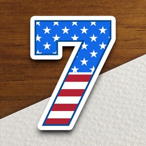 Number 7 Flag Style sticker, United States Flag, Laptop, Water Bottle, Hydroflask, Phone, Computer