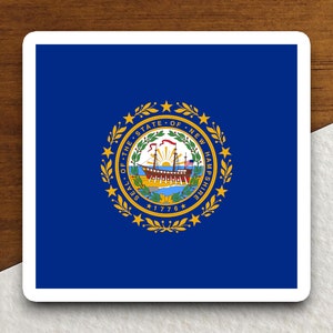 New Hampshire state sticker, New Hampshire flag sticker, pennant sticker, banner sticker, New Hampshire symbol sticker, emblem sticker