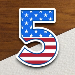 Number 5 Flag Style sticker, United States Flag, Laptop, Water Bottle, Hydroflask, Phone, Computer